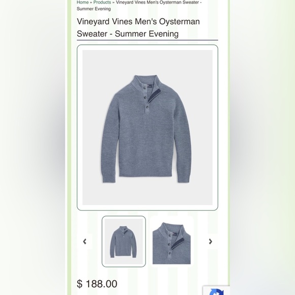 Vineyard Vines by Shep and Ian, Men’s Sweater, 100% Merino Wool, Baby Blue, XL - Picture 9 of 11